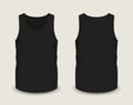 Men`s black sleeveless tank in front and back views. Vector illustration with realistic male shirt template.