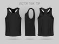 Men`s black tank top template in three dimensions: front, side and back view. Royalty Free Stock Photo
