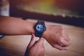 men`s black wrist watches, punctuality concepts Royalty Free Stock Photo