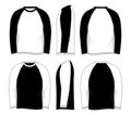 Men`s Blank Black and White Long Sleeve Raglan Shirt Template