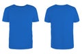 Men`s blue blank T-shirt template,from two sides, natural shape on invisible mannequin, for your design mockup for print, isolat