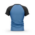 Men`s blue t shirt with black short raglan sleeves.