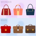 Men`s briefcase and handbag. A set of men`s business portfolios and a women`s bag.