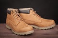 Men`s brown leather boots. Stylish winter shoes Royalty Free Stock Photo