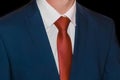 Men's business style clothing fashion white shirt with red tie and blue jacket on dark background Royalty Free Stock Photo