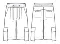 Men\'s Cargo Shorts fashion flat technical drawing template. Short Pants, fashion flat sketch, front and back view Royalty Free Stock Photo