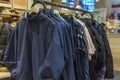 Men`s casual jackets on hangers in the store. Fashion & Style. Close-up Royalty Free Stock Photo