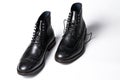 Men's classic black deep shoes isolated on white background. Modern men's black shoes