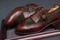 Men's Classic Brown Leather Monk Shoes