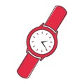 Men`s classic wrist watch. Clock icon. Vector Clock Icon cartoon style on white isolated background Royalty Free Stock Photo