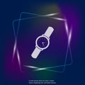 Men`s classic wrist watch. Clock neon light icon. Vector Clock