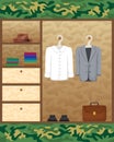 Men`s clothing in the closet