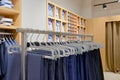 Men`s clothing store. Pants, suits, shirts, tie Royalty Free Stock Photo