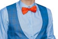 Men's clothing style fashion red bow tie white shirt and blue vest on isolated background Royalty Free Stock Photo