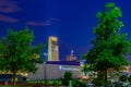 Night scene CHI health center conference center and First National Bank building