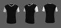 Men`s colorblock t-shirt mockup in front, side and back views