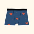 Men\'s cute boxer shorts with hearts. Vector hand drawn illustration Royalty Free Stock Photo