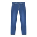 Men`s dark blue denim jeans pants isolated on white background. Trendy fashion denim casual clothes, jeans outfit