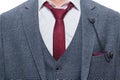 Men`s dark grey suit with white shirt and red tie Royalty Free Stock Photo