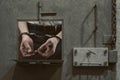 Men`s dirty hands in handcuffs. Arrested person Royalty Free Stock Photo