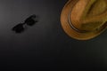 Men`s fashion background with hat and sunglasses Royalty Free Stock Photo