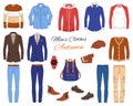 Men`s Fashion set, clothes and accessories, vector illustration Royalty Free Stock Photo