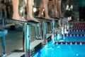 Men`s feet standing on starting blocks preparing Royalty Free Stock Photo