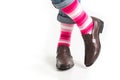 Men`s feet in stylish shoes and funny socks Royalty Free Stock Photo