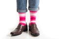 Men`s feet in stylish shoes and funny socks Royalty Free Stock Photo