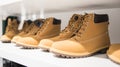 Men`s footwear on the shelf of the store Royalty Free Stock Photo