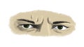 Men`s frowning eyes with anger and resentment emotions, sketch vector graphics colorful drawing.