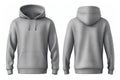 Men\'s grey blank hoodie template, front and back view, on invisible mannequin