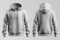 Men\'s grey blank hoodie template, front and back view, on invisible mannequin