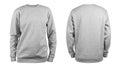 Men`s grey blank sweatshirt template,from two sides, natural shape on invisible mannequin, for your design mockup for print, isol