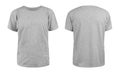 Men`s grey blank T-shirt template,from two sides, natural shape on invisible mannequin, for your design mockup for print, isolate