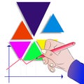 Men`s hand draws a graph of business development