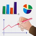 Men`s hand draws a graph of business development