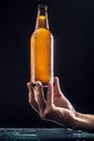 Men`s hand holding a bottle of beer Royalty Free Stock Photo