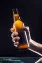 Men`s hand holding a bottle of beer Royalty Free Stock Photo