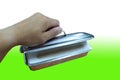 Men`s hand, stainless steel tool tray handle