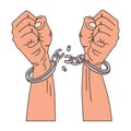 Men\'s hands break the chains. The concept of national slavery and human trafficking. Illustration vector.