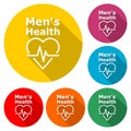 Men`s Health text, Men`s Health logo or icon,color set with long shadow