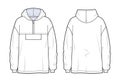 Men\'s Hoodie fashion flat technical sketch template. Sweatshirt Hoodie fashion cad mocku