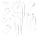 Men`s jacket. Ceremonial men`s suit, tuxedo. Accessories set. Ve Royalty Free Stock Photo