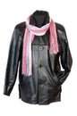 Men's leather jacket with a scarf