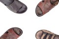 Men`s leather sandals isolated on white background top view Royalty Free Stock Photo