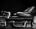 Men's leather shoes and a suitcase Royalty Free Stock Photo