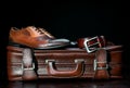 Men's leather shoes and a suitcase Royalty Free Stock Photo