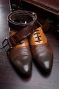 Men's leather shoes and suitcase Royalty Free Stock Photo