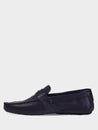 Men`s leather suede summer loafers in black with perforation and black sole.